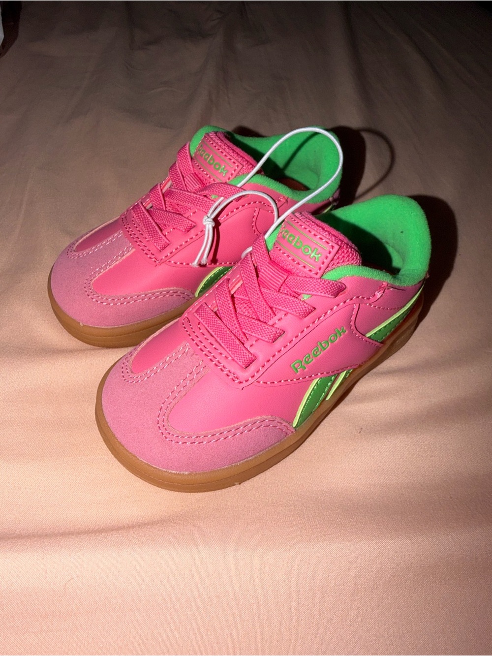 Reebok Kids Bright Pink Sneakers with Green Accents